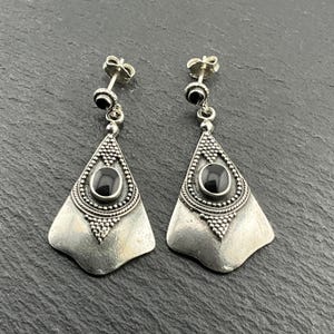 Vintage Onyx Sterling Silver Dangle Stud Earrings