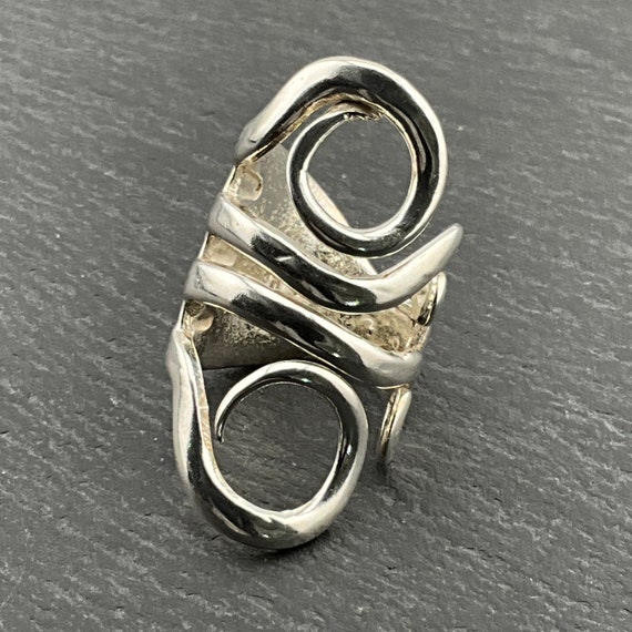 Vintage Sterling Silver Fork Statement Ring, UK S… - image 4