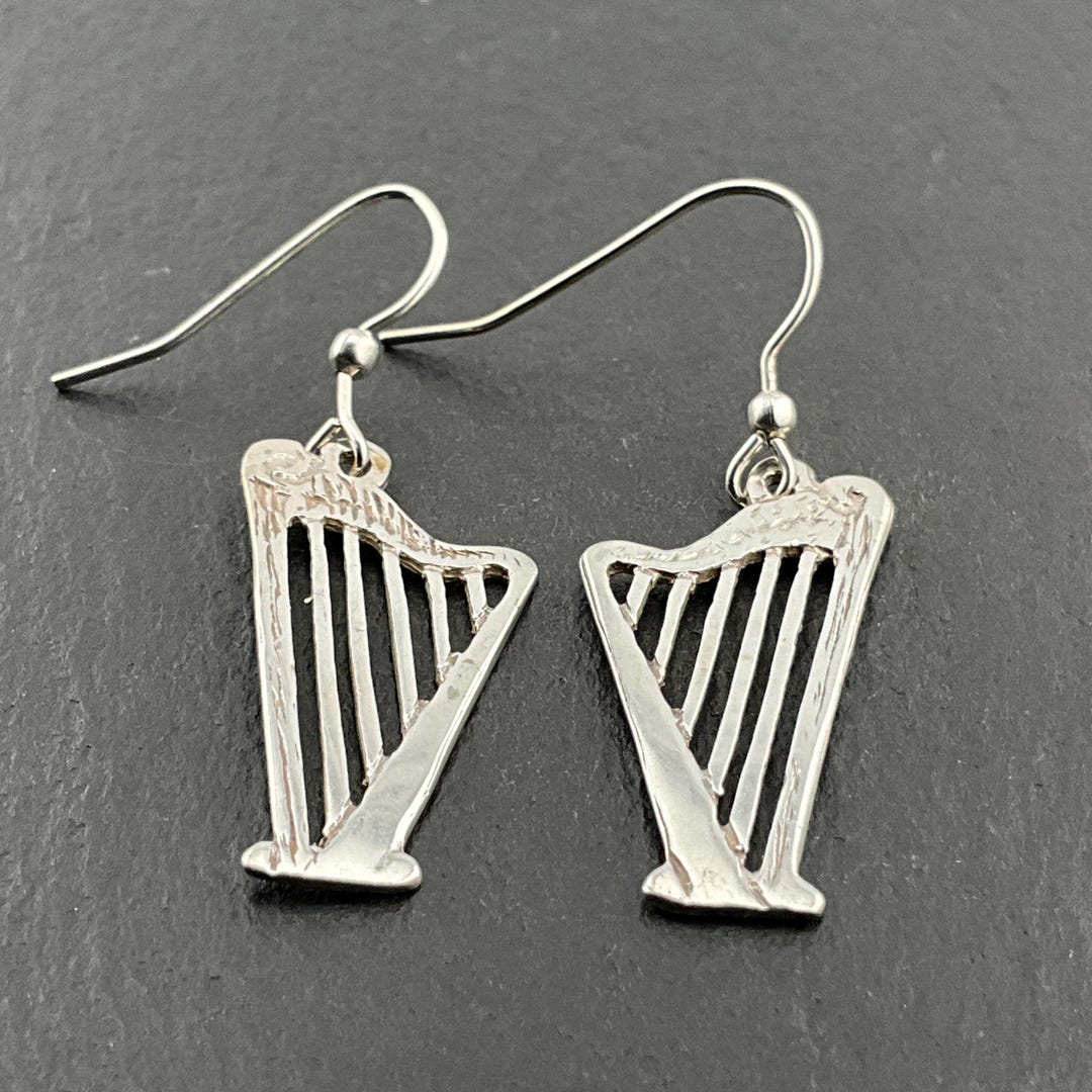 Genuine Rhiannon Sterling Silver Welsh Harp Dangle Earrings