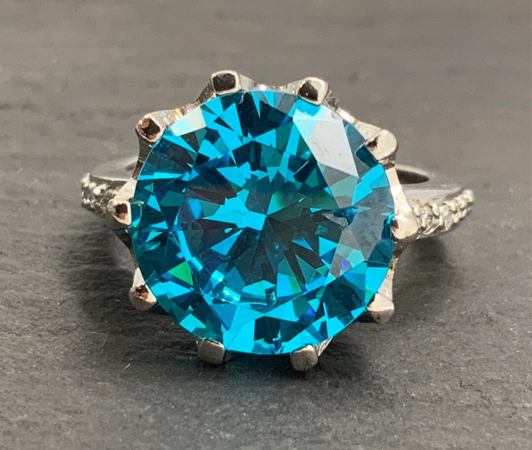 Vintage Blue & White Cubic Zirconia Sterling Silver