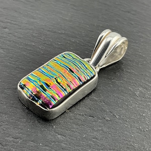 Vintage Dichroic Art Glass Sterling Silver Abstract Pendant