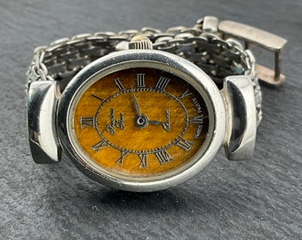 Reloj de pulsera vintage Precious Time de plata de ley maciza de época