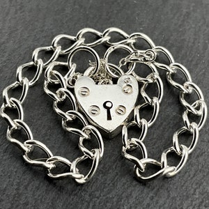 Vintage Sterling Silver Heart Padlock Charm Bracelet