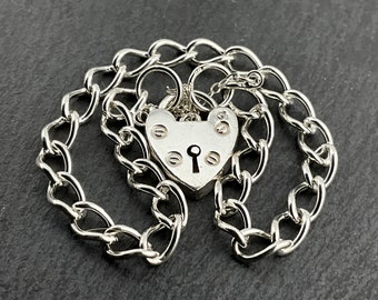 Vintage Sterling Silver Heart Padlock Charm Bracelet