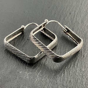 Vintage Sterling Silver Textured Square Hoop Earrings