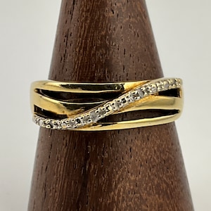 Vintage Diamond 18ct Gold Gilded Sterling Silver Statement Ring, UK Size S1/2, US Size 9 1/2, EU Size 60 3/4