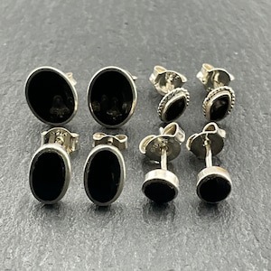 Vintage Sterling Silver Onyx Dainty Stud Earring
