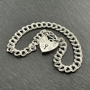 Vintage Sterling Silver Heart Padlock Charm Bracelet