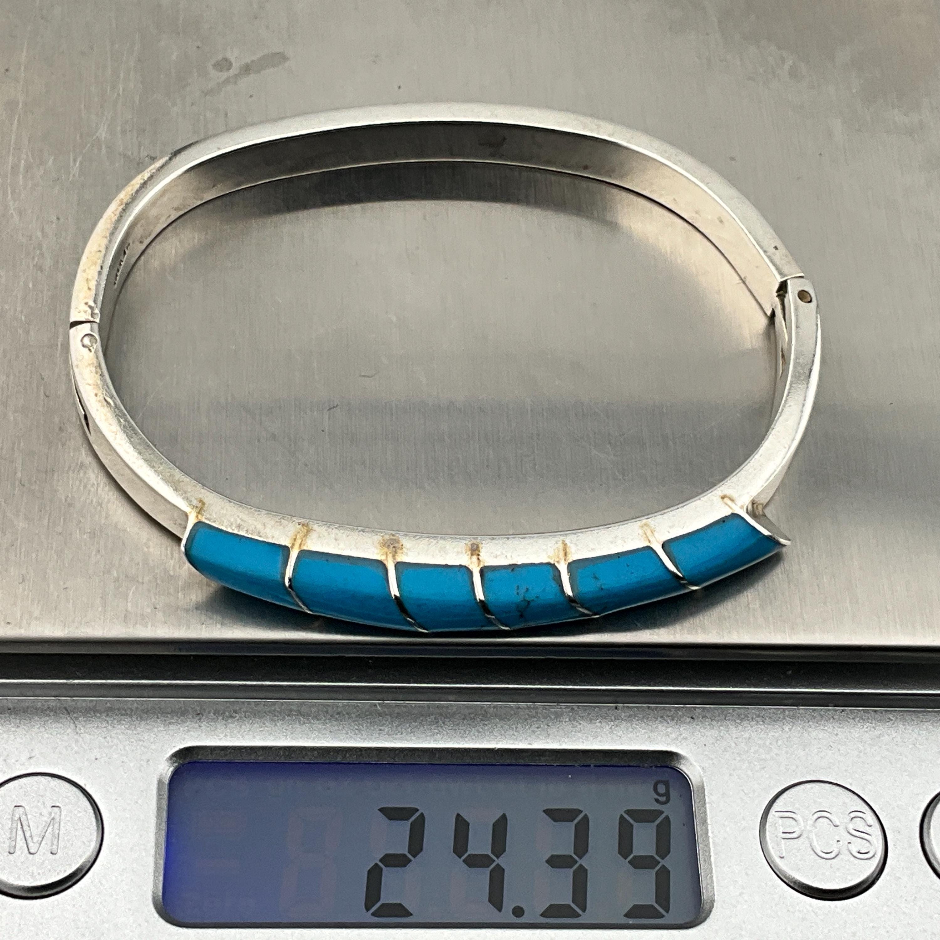 ヴィンテージ スターリングシルバー ターコイズ ヒンジ付きバングル