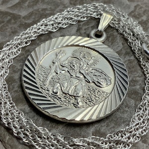 Vintage Solid Sterling Silver St Christopher Pendant Necklace