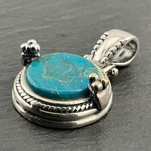 Vintage Turquoise Filigree Sterling Silver Pendant Necklace