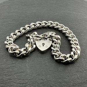 Vintage Sterling Silver Heart Padlock Charm Bracelet