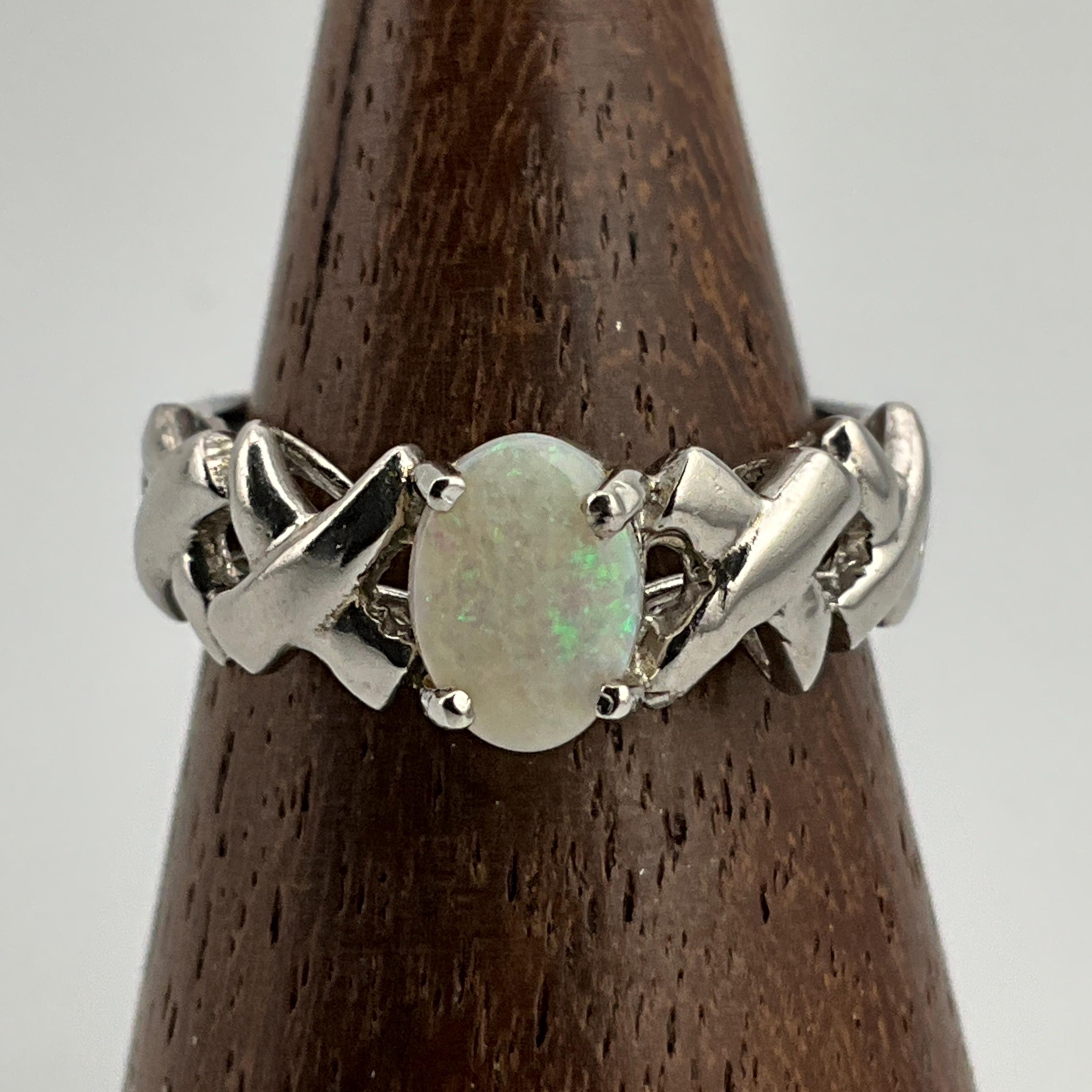 Vintage Opal Sterling Silver Cross Solitaire Ring, UK Size K, US Size 5 ...