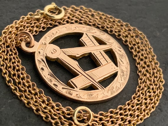 Antique 9ct Rose Gold Masonic Pendant Necklace - image 6