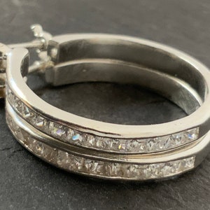 Vintage Chunky Sterling Silver Cubic Zirconia Hoop Earrings
