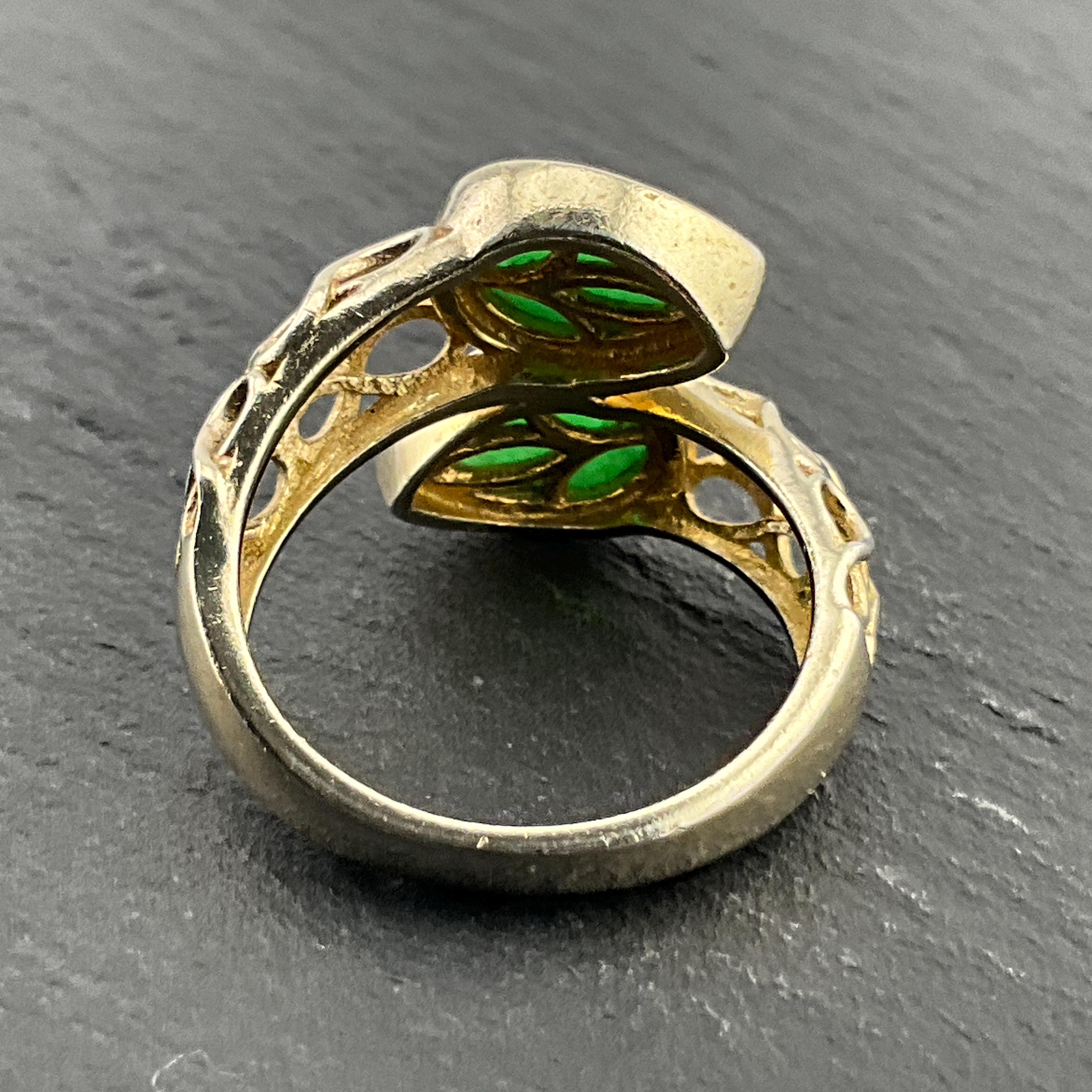 Vintage Jade 18ct Gold Gilded Sterling Silver Teardrop Wrap
