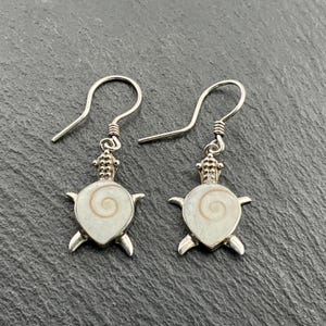 Vintage Sterling Silber Natürliche Shiva Shell Fossil Schildkröte baumeln Ohrringe