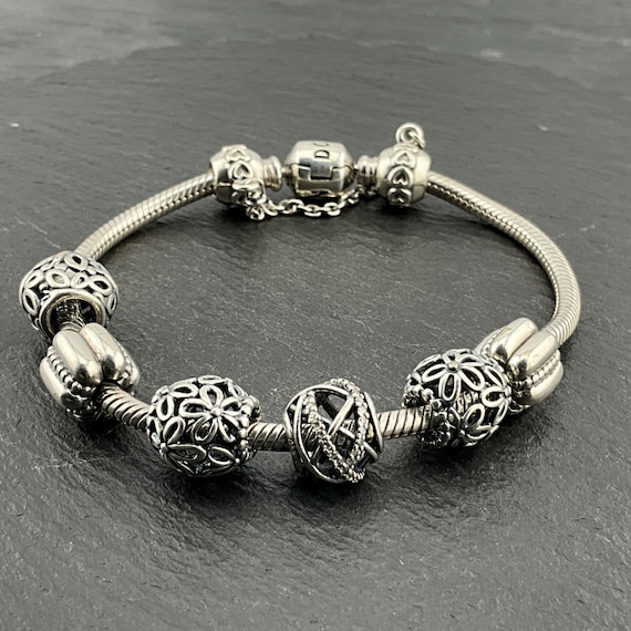 Genuine Pandora Sterling Silver Floral Charm Bracelet - Etsy display picture 1