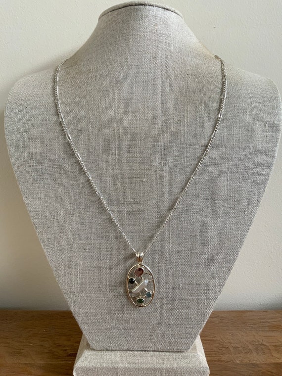 Pendentif Ancien En Argent Avec Pierres (Grenat, Péridot, Améthyste, Topaze, Pierre De Lune)