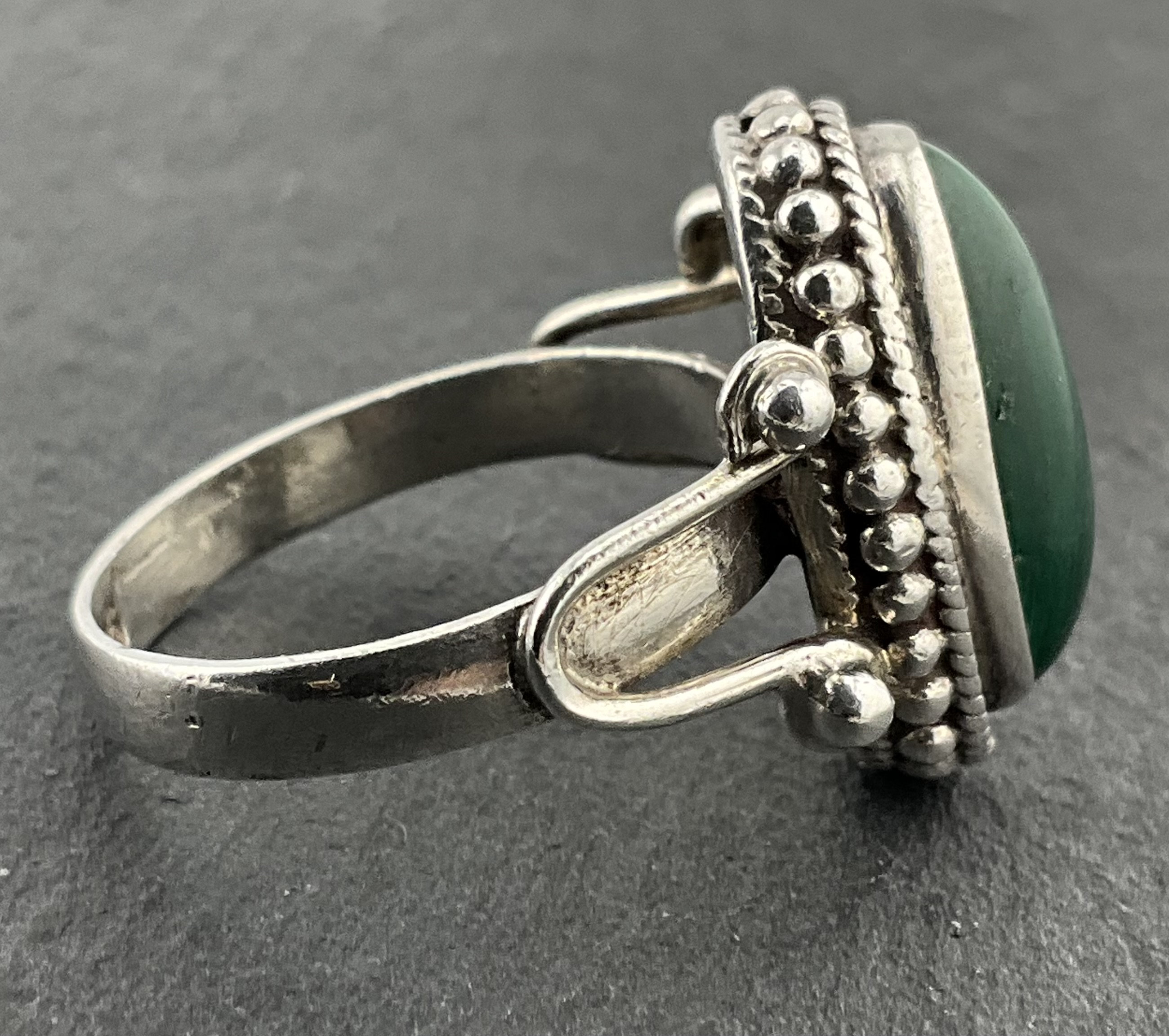Bague Vintage Argent 925 Malachite - Taille 50 - Occasion - Bijou Ethnique