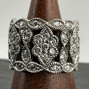 Vintage Sterling Silver Heavy Cubic Zirconia Statement Band Ring, UK Size O, US Size 7, EU Size 54