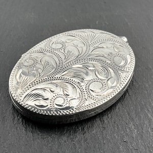 Vintage Sterling Silver Engraved Floral Oval Locket Pendant