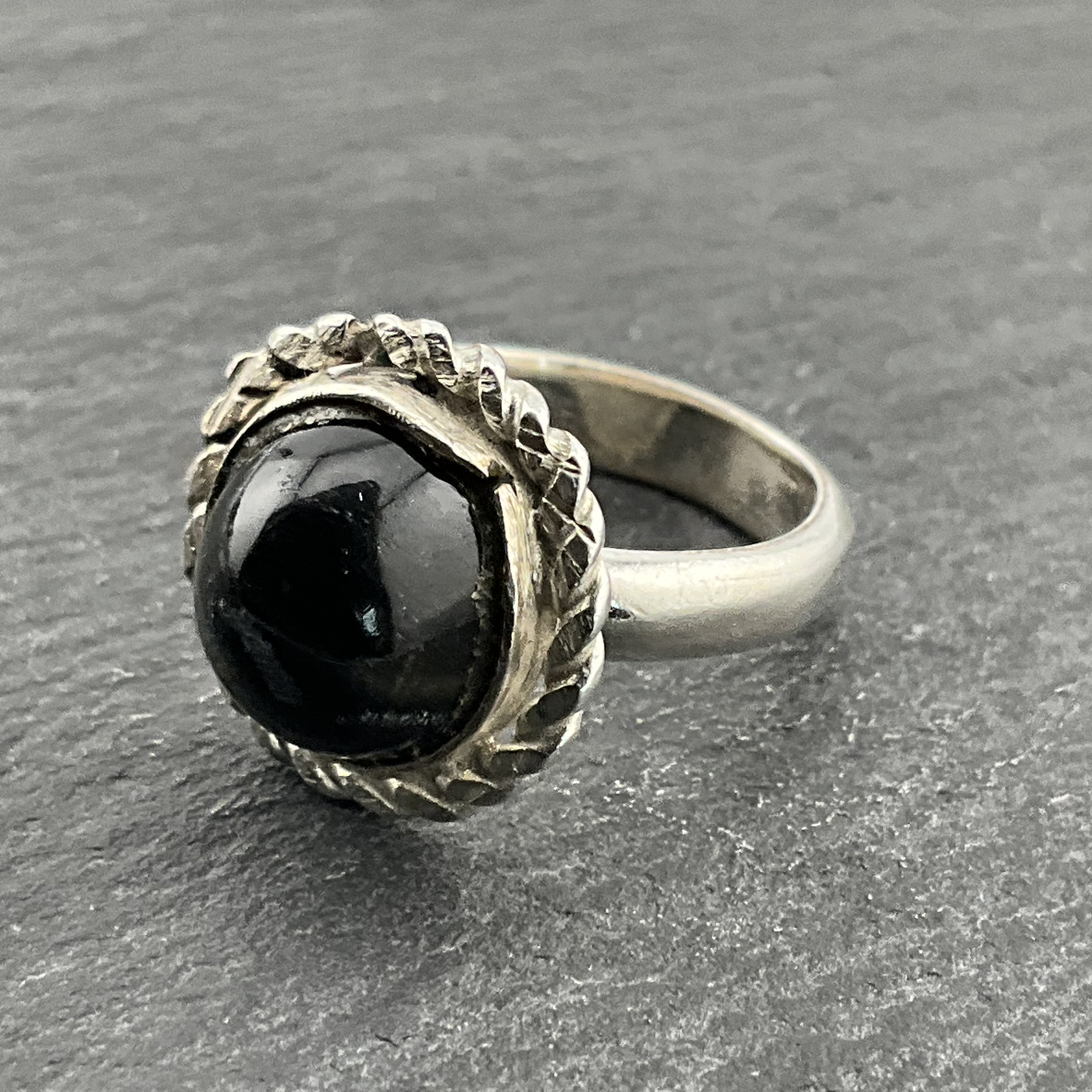 ヴィンテージ ブラック オニキス カボション スターリング シルバー