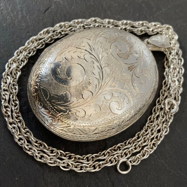 vintage Grand collier pendentif médaillon en argent sterling