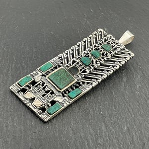 Vintage Turquoise Inlay Sterling Silver Statement Pendant
