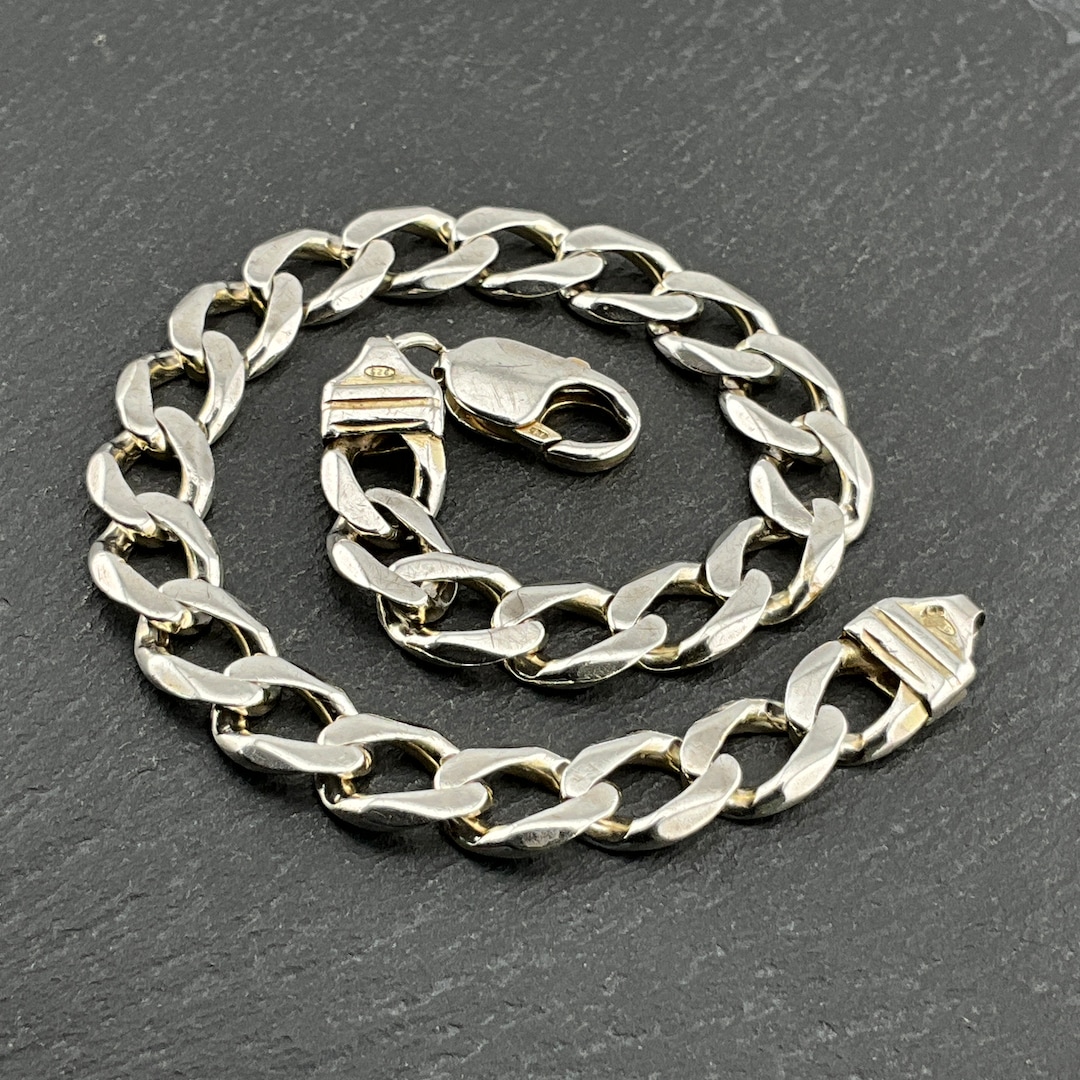 Vintage Heavy Sterling Silver Chunky Curb Link Bracelet - Etsy Vintage Heavy Sterling Silver Chunky Curb Link Bracelet - Etsy