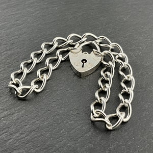 Vintage Sterling Silver Heart Padlock Charm Bracelet