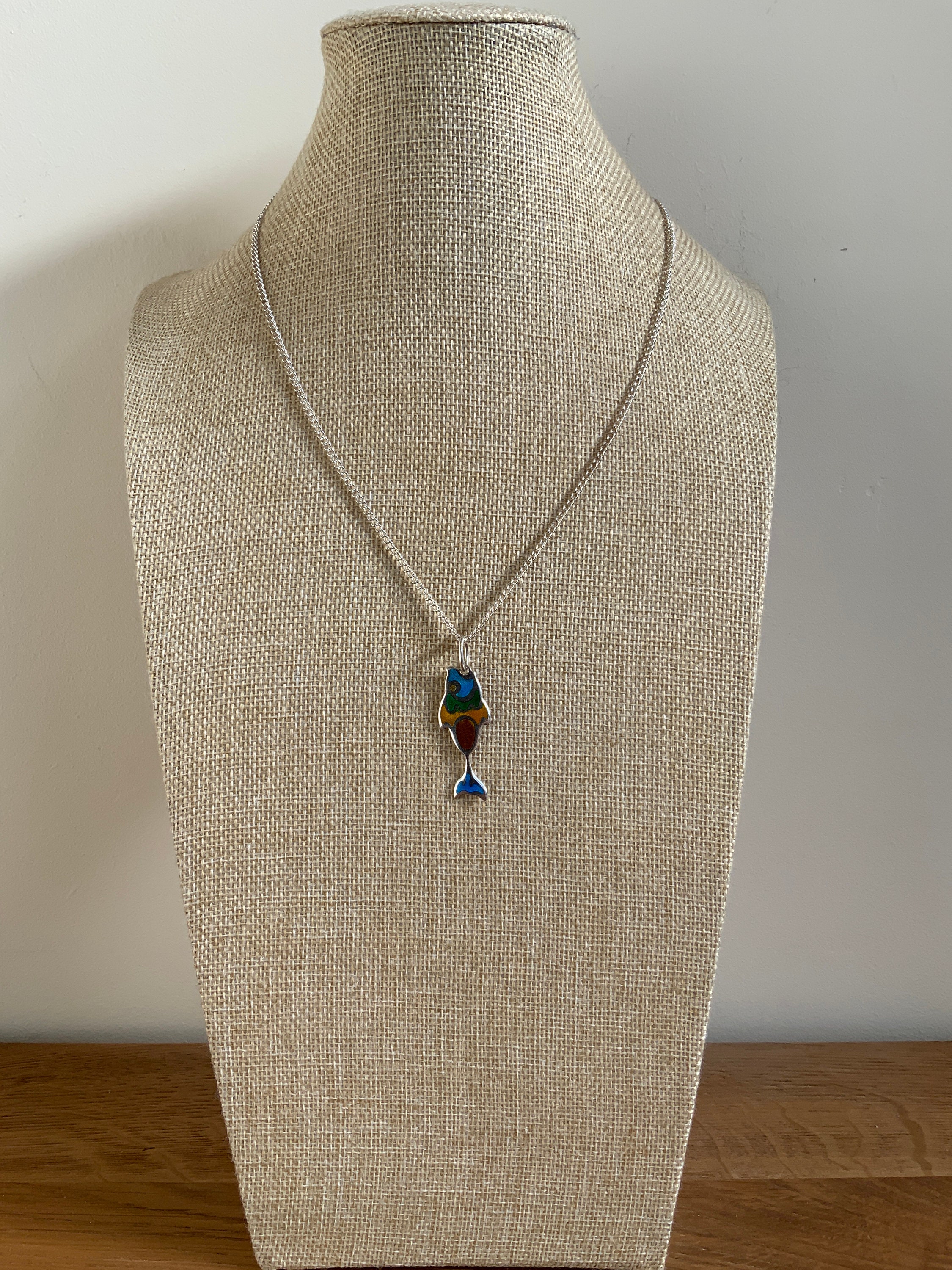 Vintage Sterling Silver Enamel Fish Pendant Necklace - Etsy