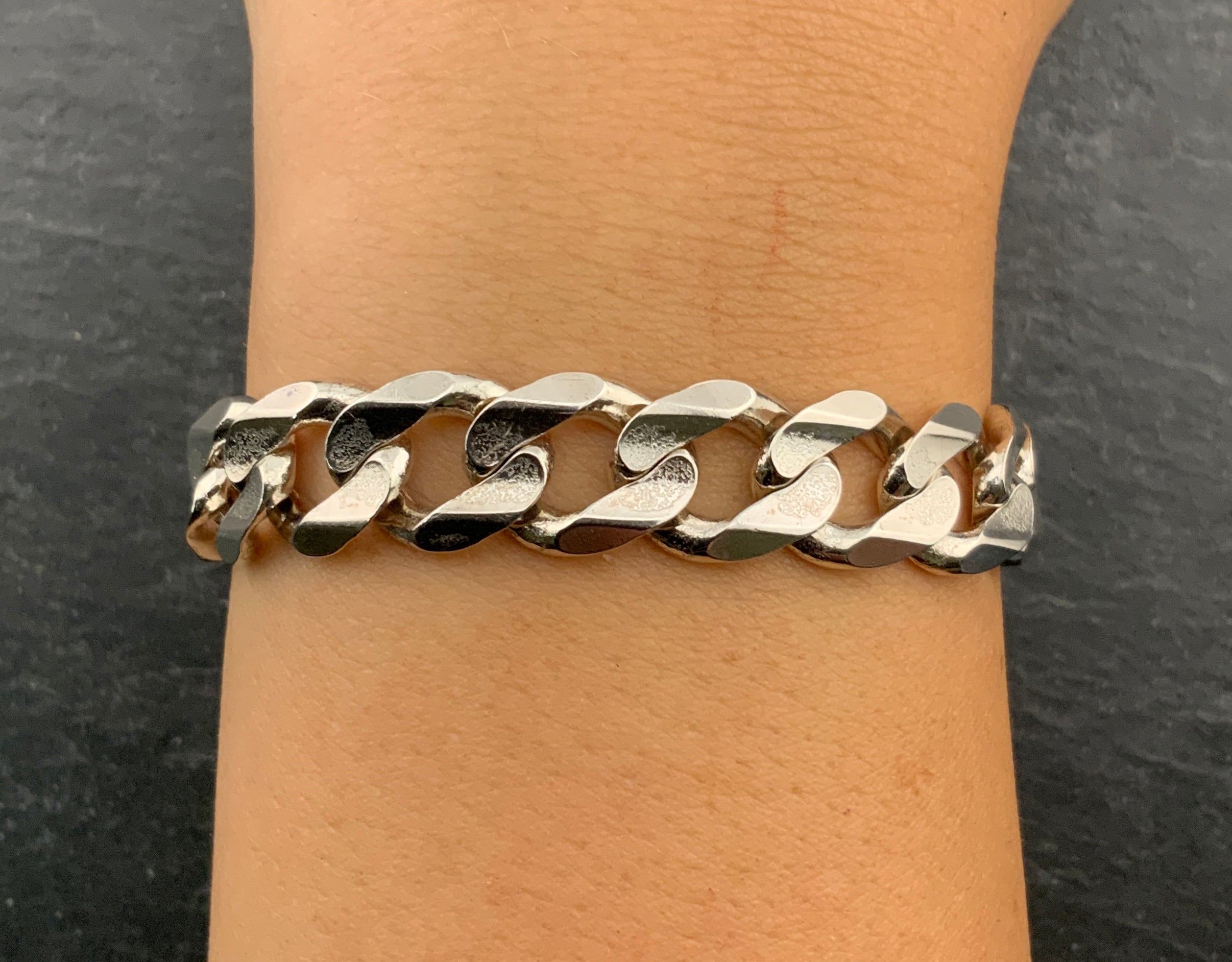 ブレスレット Curb Chain Bracelet with A13 Logo #5945 Vintage Super Heavy Sterling Silver Chunky Curb Link