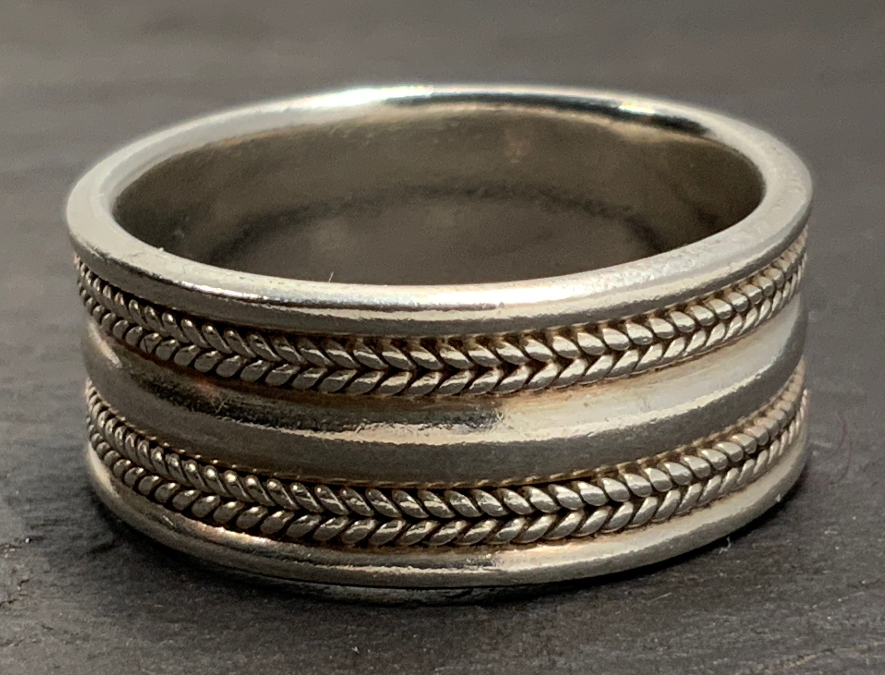 Vintage Sterling Silver Chunky Band Ring, UK Size Q, US Size