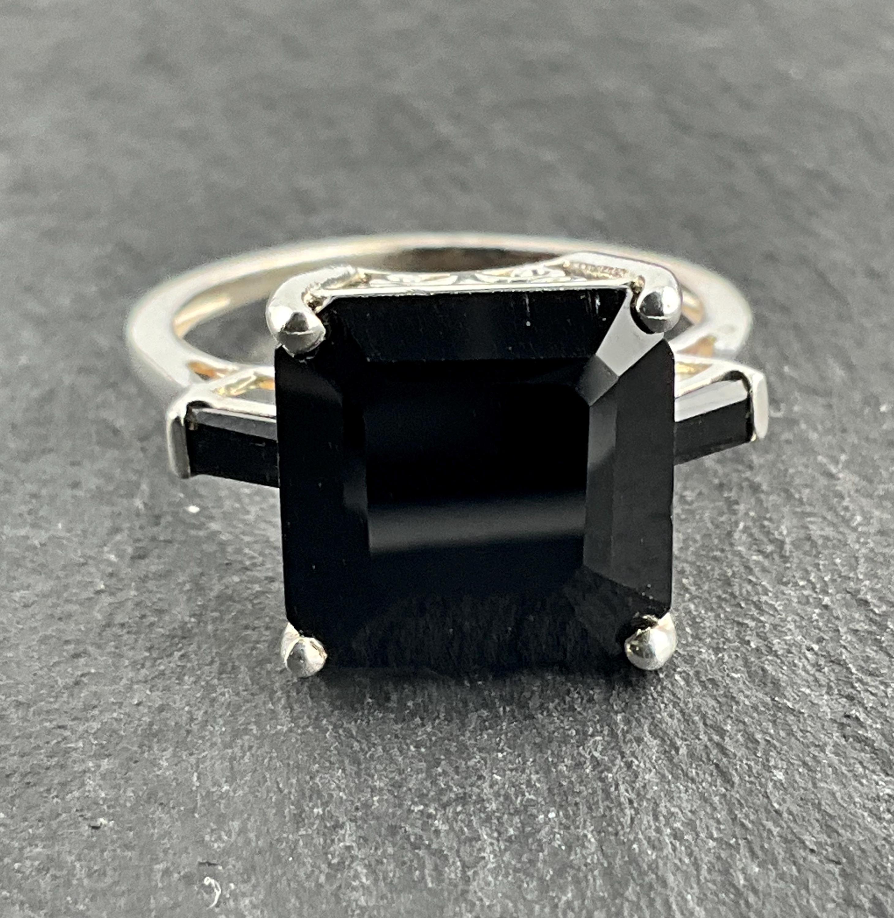 Vintage Black Onyx Sterling Silver Statement Ring, UK Size N