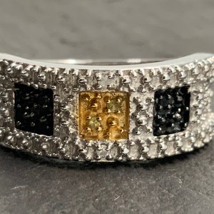 Vintage Schwarz & Weiß Diamant Sterling Silber Statement Ring, UK Größe P1 / 2, US Größe 7 3/4, EU Größe 56