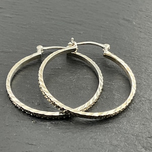 Vintage Sterling Silver Textured Hoop Earrings