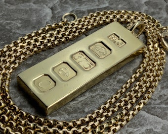Vintage 9ct Gold Ingot Pendant Necklace 