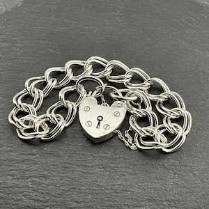 Vintage Sterling Silver Heart Padlock Charm Bracelet