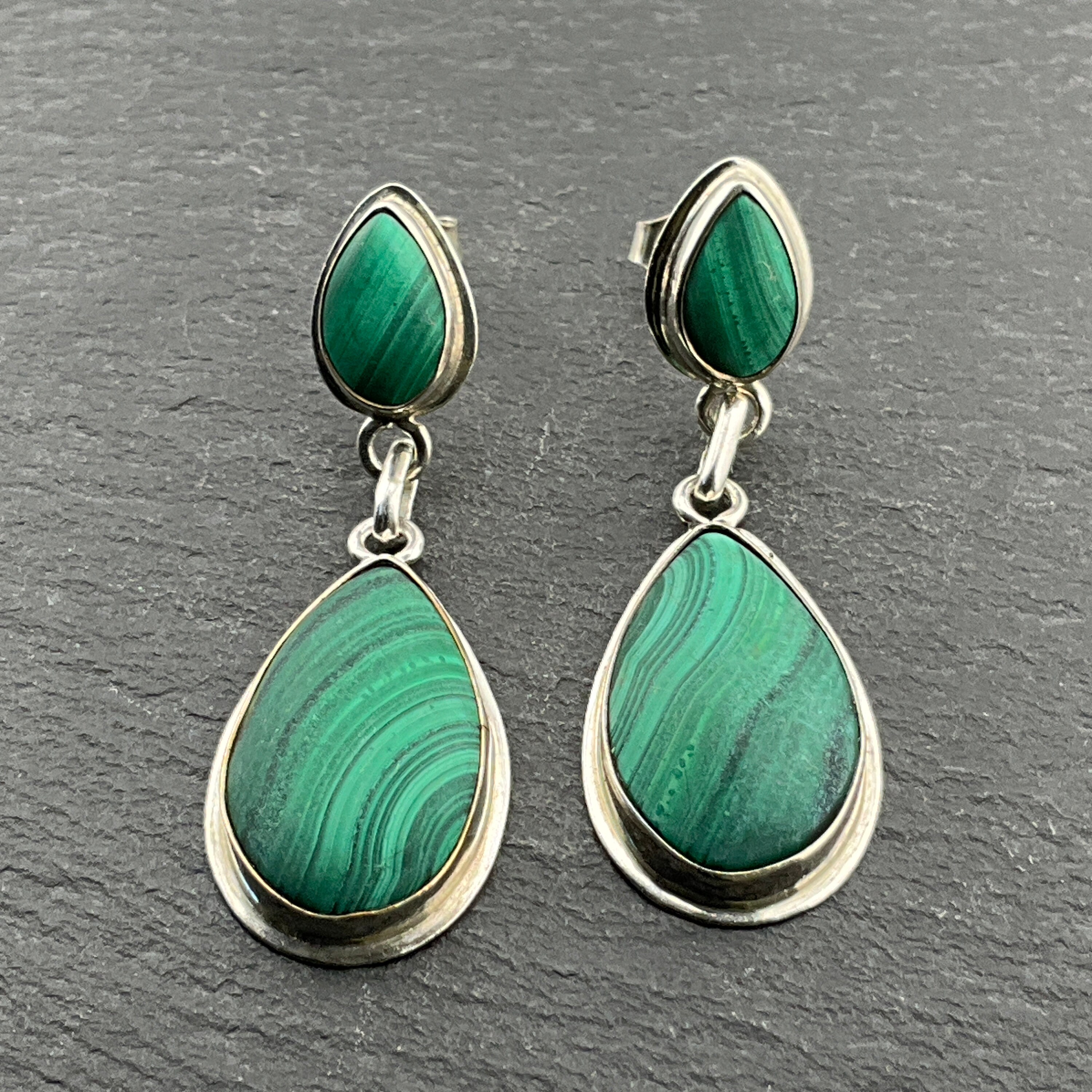 Orecchini in argento pendenti creola malachite e zirconi - Ma.Gi. Gioielli