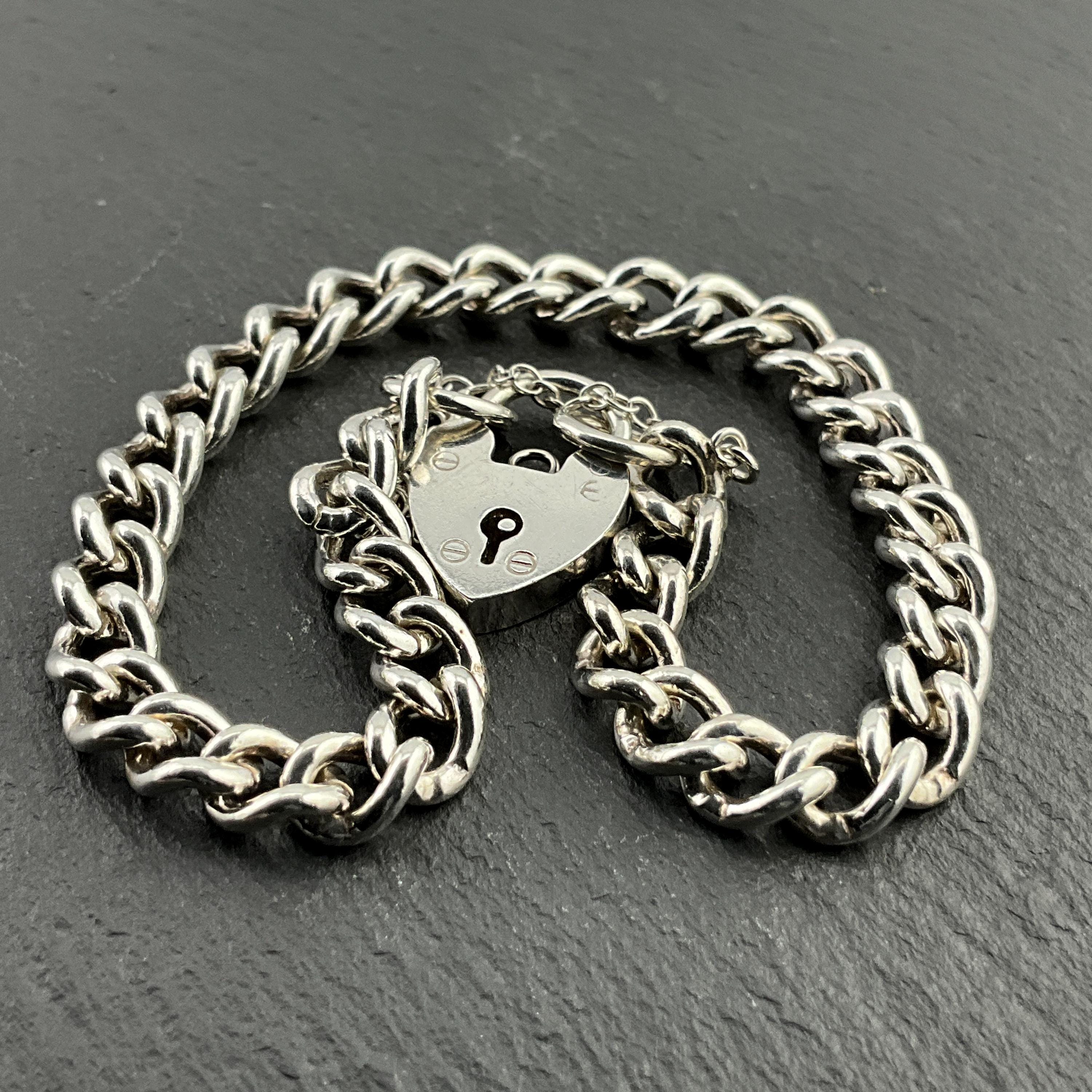 Vintage Sterling Silver Heart Padlock Charm Bracelet - Etsy