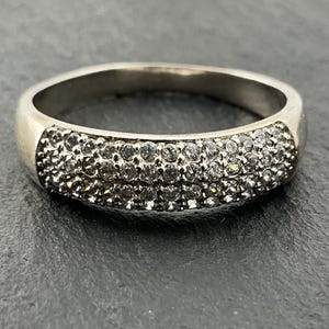 Vintage White Cubic Zirconia Sterling Silver Band Ring, UK Size S, US Size 9 1/4, EU Size 60