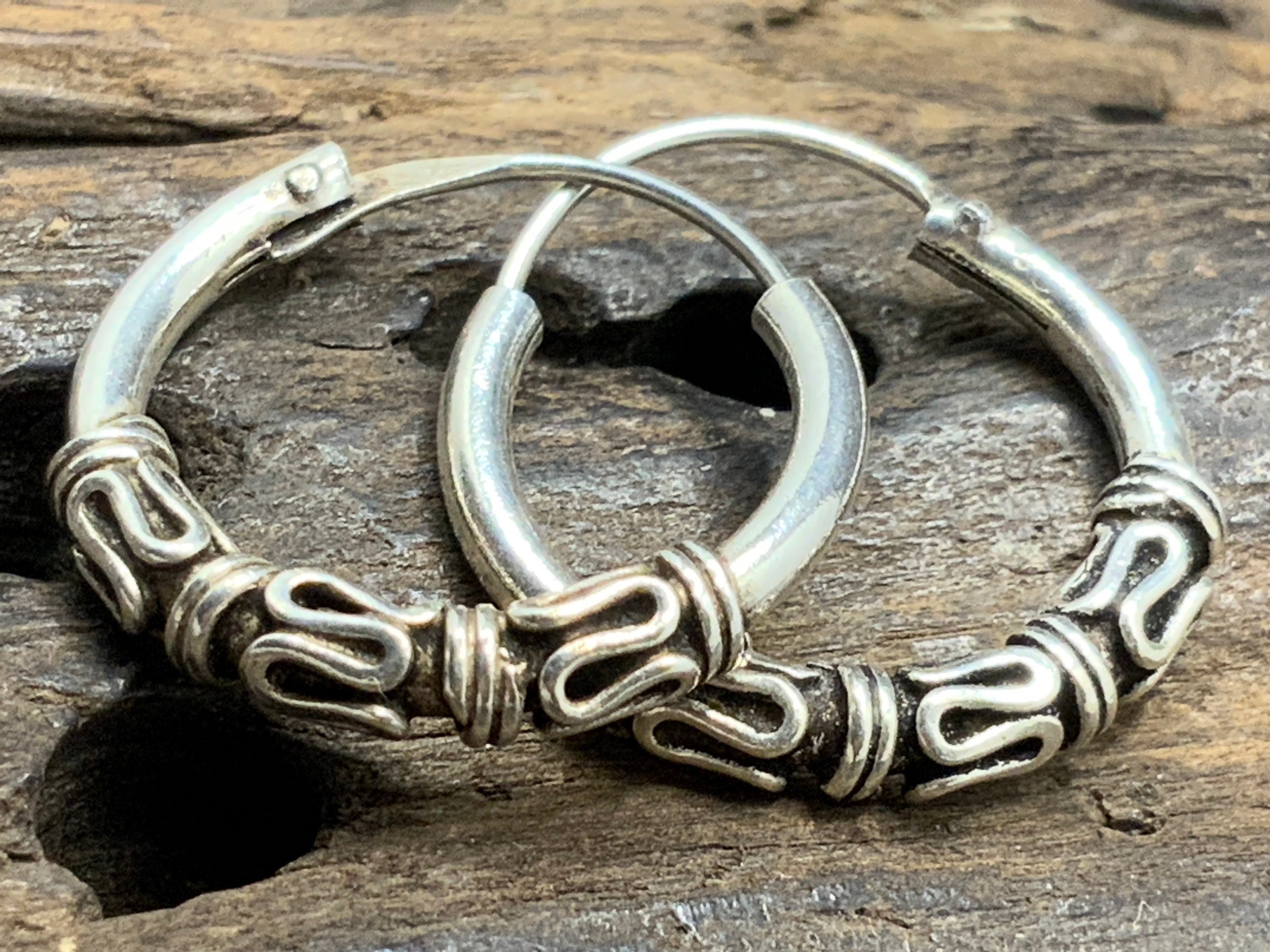12 mm Sterling Silver Gypsy Hoop Earrings - Silver, Gold and Rose gold
