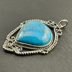 Vintage Turquoise Heavy Sterling Silver Fancy Bohemian Statement Pendant Necklace