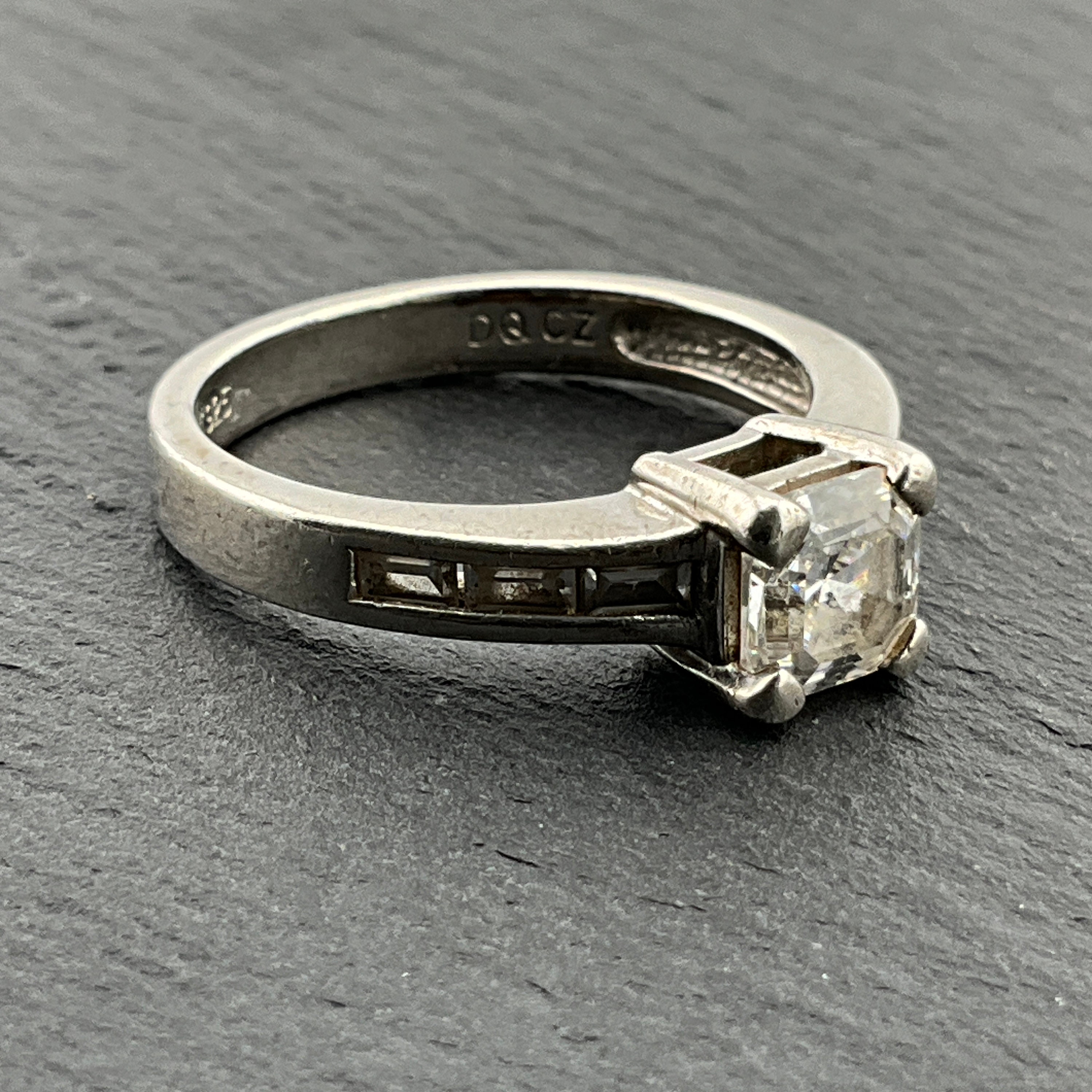 Vintage Square Cubic Zirconia Sterling Silver Ring, UK Size