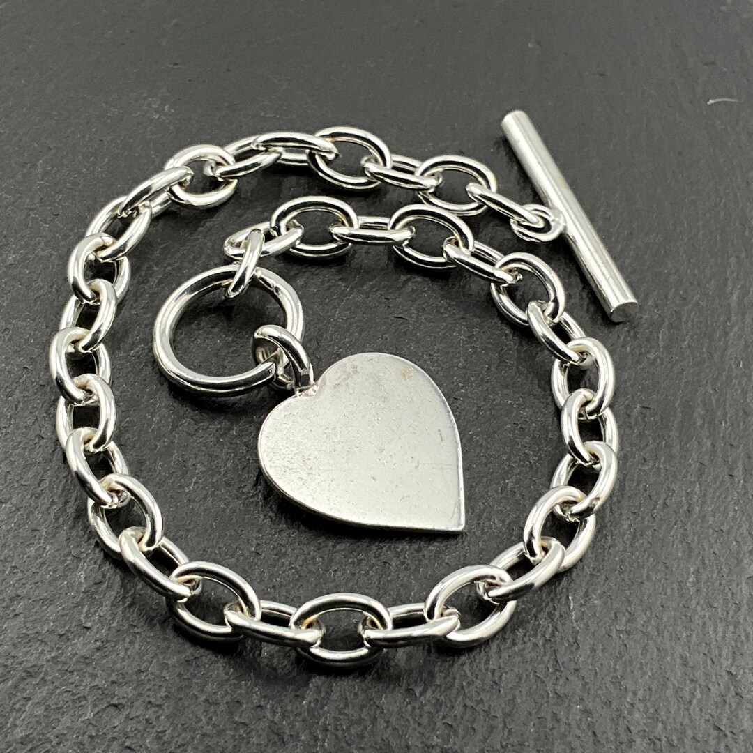 Handmade Sterling Silver Filled T-Bar Heart Bead Link Bangle Bracelet – 925 Australia