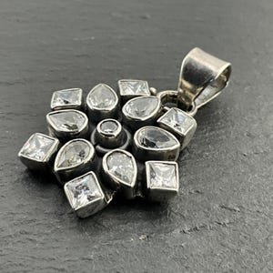 Vintage White Cubic Zirconia Sterling Silver Cluster Pendant