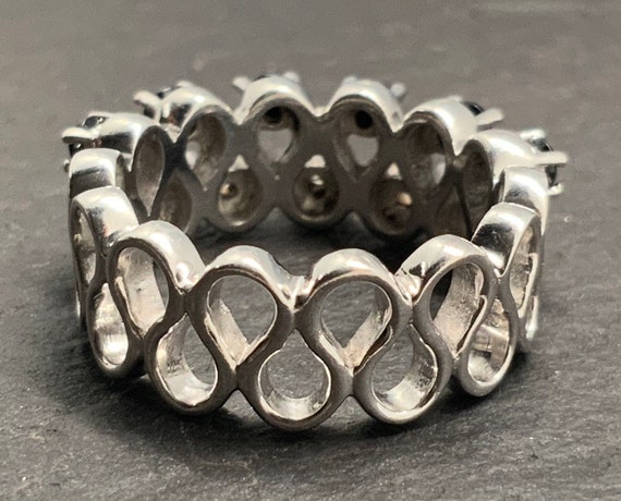 Vintage Moissanite & Onyx Sterling Silver Infinity Half Eternity Ring, UK Size L, US Size 5 1/2, EU Size 50 3/4 View 5