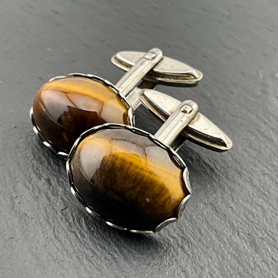ヴィンテージ タイガーアイ ソリッド スターリングシルバー カフス