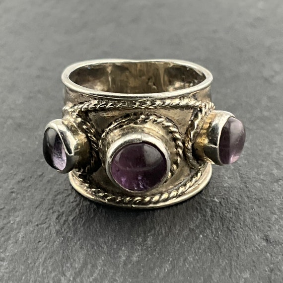 アンティーク英国 紫色の六角形カット アメジスト スターリング